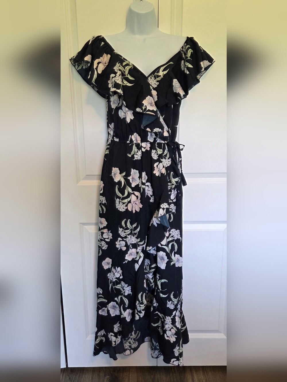 indulge Black Maxi Dress with Pale Pink Floral Print